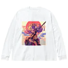 AQUAMETAVERSEの夕焼けに舞う、仮面の戦姫 Marsa 106 ビッグシルエットロングスリーブTシャツ