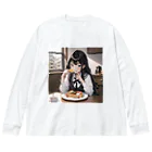 sgt-chikaraの朝食中の女子高生2 ビッグシルエットロングスリーブTシャツ