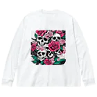 ピンクリボンの薔薇髑髏01 Big Long Sleeve T-Shirt