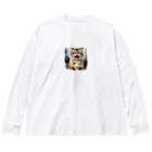 おさけふざけ＠アル中戦隊の怒った猫の表情が鮮やかに描かれた水彩画 Big Long Sleeve T-Shirt