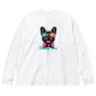 Shades DOGのフレンチブルドッグブラック（A） Big Long Sleeve T-Shirt