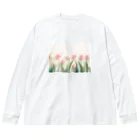 Leomatsuraのピンクと白のチューリップ ビッグシルエットロングスリーブTシャツ