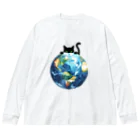 amecatsの地球と黒猫 ビッグシルエットロングスリーブTシャツ