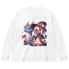 ピクセルパレットのドラゴンと可愛い女の子3 ビッグシルエットロングスリーブTシャツ