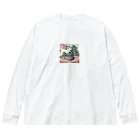 Cool Japanese CultureのSpring in Himeji, Japan: Ukiyoe depictions of cherry blossoms and Himeji Castle Big Long Sleeve T-Shirt