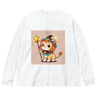 ganeshaの魔法の杖を持ったかわいいライオン ビッグシルエットロングスリーブTシャツ