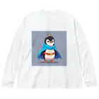 ganeshaのスーパーヒーローのマントを着たかわいいペンギン ビッグシルエットロングスリーブTシャツ