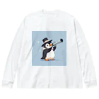 ganeshaのおもちゃの望遠鏡でかわいいペンギンに会おう ビッグシルエットロングスリーブTシャツ