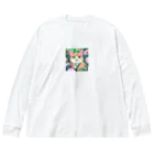 キュート＆クールのアニメ調・花畑の猫 Big Long Sleeve T-Shirt