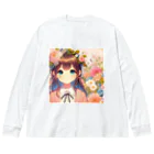 ピクセルパレットの可愛い女の子とお花10 ビッグシルエットロングスリーブTシャツ