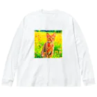 猫好きの谷の猫の水彩画/花畑のオシキャットねこのイラスト/キジトラネコ Big Long Sleeve T-Shirt