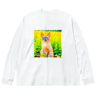 猫好きの谷の猫の水彩画/花畑のトンキニーズねこのイラスト/ポイントネコ Big Long Sleeve T-Shirt