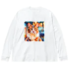 猫好きの谷の猫の水彩画/キジトラねこのイラスト ビッグシルエットロングスリーブTシャツ