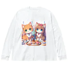 ウツボちゃんの可愛い猫姉妹 ビッグシルエットロングスリーブTシャツ