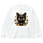 黒猫ギャラリー🐈‍⬛の金運の黒猫の神様 ビッグシルエットロングスリーブTシャツ