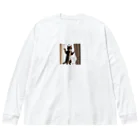 DQ9 TENSIのカーテンと遊ぶ愛らしい猫ちゃん Big Long Sleeve T-Shirt