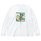 ハワイライフのSURFING猫（女の子バージョン） ビッグシルエットロングスリーブTシャツ