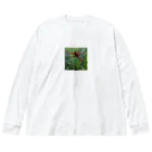 Sunbathingのススキの葉に隠れる赤トンボ Big Long Sleeve T-Shirt