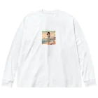 inuneko2004の海辺の女の子 ビッグシルエットロングスリーブTシャツ