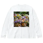 AQUAMETAVERSEの華やかな花が入った花かご　なでしこ1478 ビッグシルエットロングスリーブTシャツ