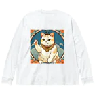 ゆまちゃんの開運雑貨屋さんの夜のミュシャ風招き猫 Big Long Sleeve T-Shirt