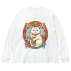 ゆまちゃんの開運雑貨屋さんのカモーンキャット？欧米の招き猫ミュシャ風 Big Long Sleeve T-Shirt