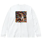 kaerinofficeのかわいいワンちゃんがたくさんのカラフルなボールの中で遊んでいる写真。 Big Long Sleeve T-Shirt