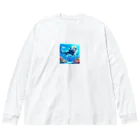 ocean roomのサメ✖️ライオン ビッグシルエットロングスリーブTシャツ