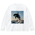 NukuNukuMikanの水面を飛び跳ねるシャチ Big Long Sleeve T-Shirt