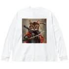 AQUAMETAVERSEの猫サムライ・ミケ　Tomoe bb 2712 ビッグシルエットロングスリーブTシャツ