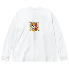 ラッキーマインあべむつきのふんわりキュート！このお茶目な猫のキャラクタ ビッグシルエットロングスリーブTシャツ