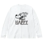 nidan-illustrationのhappy dog (black ink) ビッグシルエットロングスリーブTシャツ