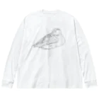 Lily bird（リリーバード）のおねんねクビワコガモ 線画 ビッグシルエットロングスリーブTシャツ