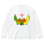 まめるりはことりのハイタッチなかよしコザクラインコ【まめるりはことり】 ビッグシルエットロングスリーブTシャツ