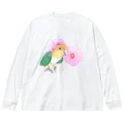 まめるりはことりのお花とシロハラインコちゃん【まめるりはことり】 ビッグシルエットロングスリーブTシャツ