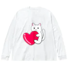 桃星雲 〜小桜みみなのお店〜のハートにつかまる猫 ビッグシルエットロングスリーブTシャツ