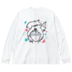 Riki Design (Okinwa Fishing style)の釣りガール_イラストブラック ビッグシルエットロングスリーブTシャツ