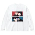 みしゃ恋SHOPの無気力カップル RED×BLUE Big Long Sleeve T-Shirt