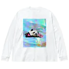 𝙈𝙊𝙈𝙊'𝙨 𝙎𝙝𝙤𝙥のホログラム & レトロpanda-02 Big Long Sleeve T-Shirt