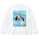 𝙈𝙊𝙈𝙊'𝙨 𝙎𝙝𝙤𝙥のホログラム & レトロpanda-03 Big Long Sleeve T-Shirt