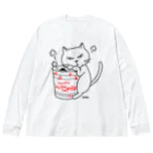 mkumakumaのカップメンの蓋を押さえるにゃつ ビッグシルエットロングスリーブTシャツ