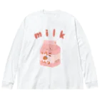 ひるね本箱　Hirune Honbako のいちごミルク ビッグシルエットロングスリーブTシャツ