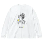 ビールとアート TM-3 Designの名画 × BEER（美人画）黒線画 Big Long Sleeve T-Shirt