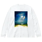 れいちるSHOPのバスケットコート(水彩画) ビッグシルエットロングスリーブTシャツ