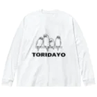 あきをのTORIDAYOロゴ入り４羽セキセイインコ ビッグシルエットロングスリーブTシャツ