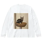 かかしたまごの猫アイーン ビッグシルエットロングスリーブTシャツ