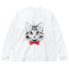 もじゃクッキーの赤蝶ネクタイの猫 Big Long Sleeve T-Shirt