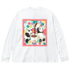 ちょらぷみのチョコレートぱんだ　スイーツパンダ　昭和レトロ　ポップ　パネル柄 ビッグシルエットロングスリーブTシャツ