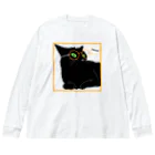 ねむ吉屋のメガネ黒猫 ビッグシルエットロングスリーブTシャツ