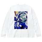 NIL の紺碧の葉魚と花❷ ビッグシルエットロングスリーブTシャツ